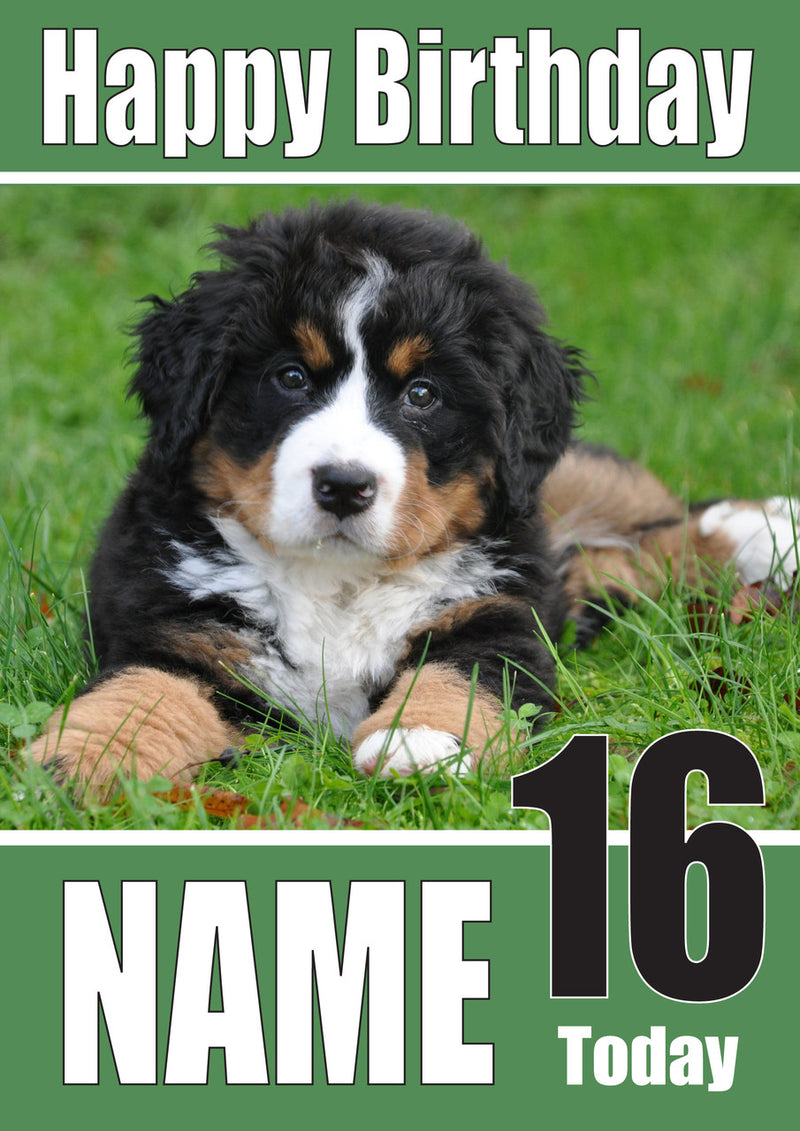 Bernese Mountain Pup DOGS AND Funny Puppy Kids Adult Personalised Birthday Card