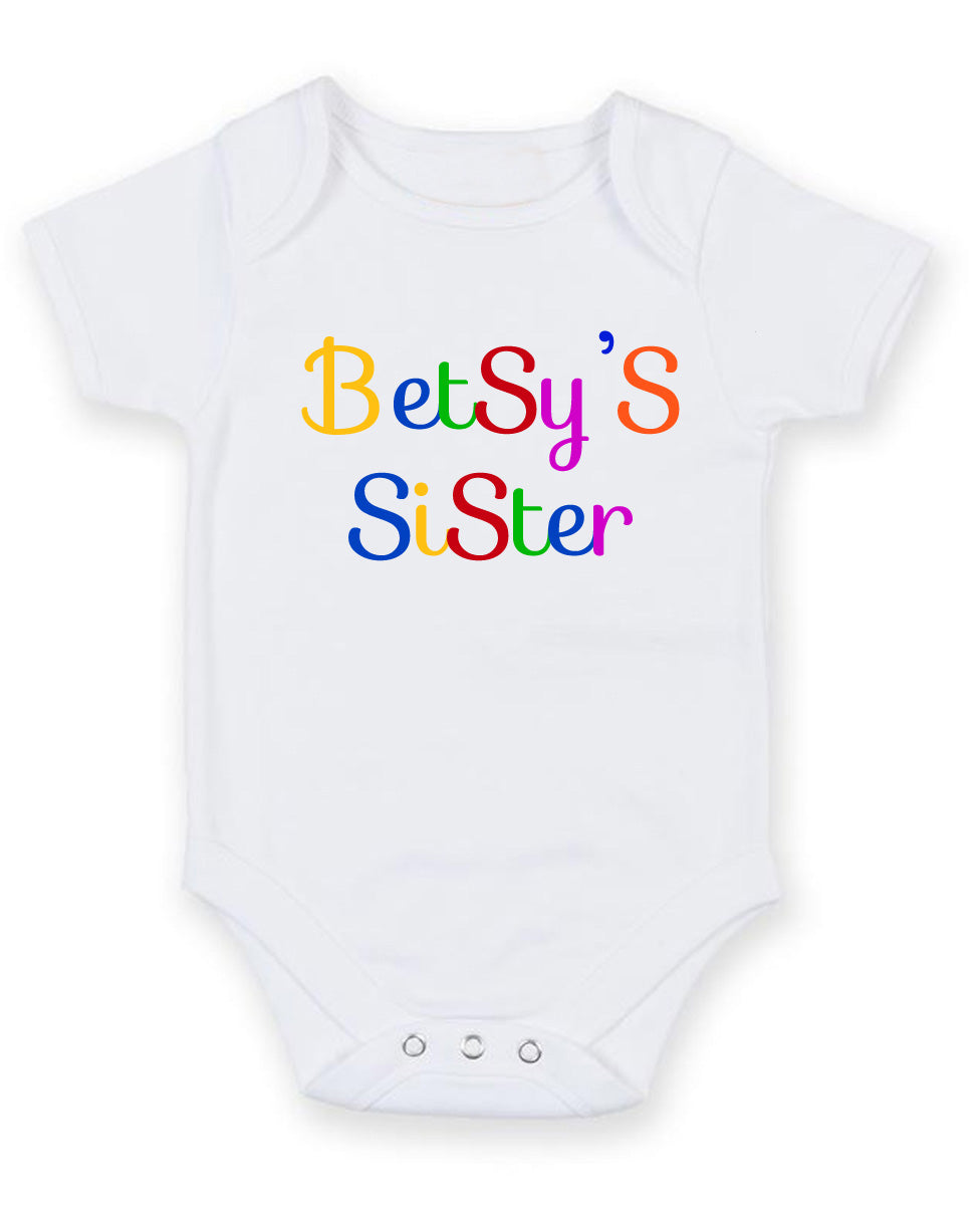 Betsys Sister Personalised Baby Boy Girl Unisex Short Sleeve Bodysuit