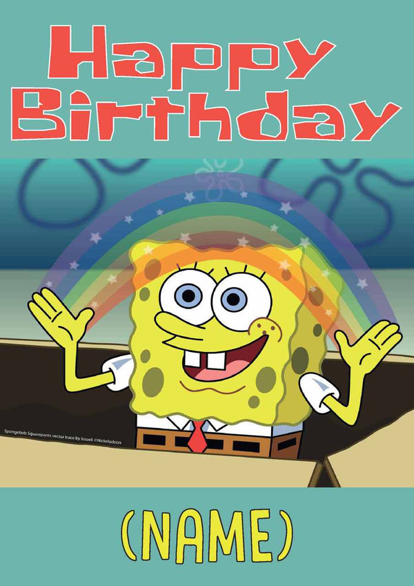 THEME INSPIRED Kids Adult Personalised Birthday Card Sponge Bob Square Pants Birthday Card 6