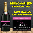 PERSONALISED Black and Pink Champagne Bottle Label - custom name bottle lables