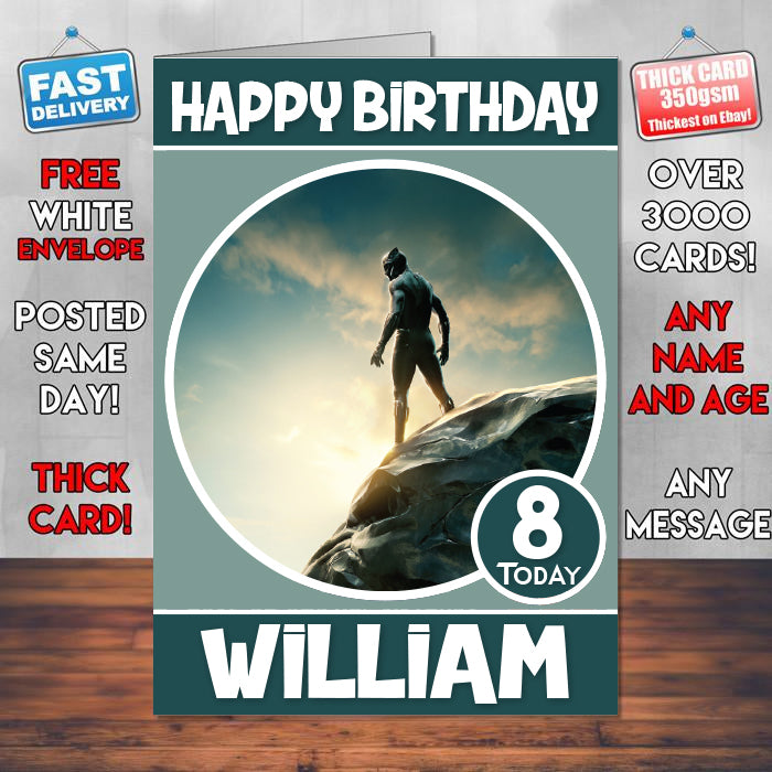 Black Panther 2018 Theme Style Personalised Kids Inspired Movie Birthday Card (SA)