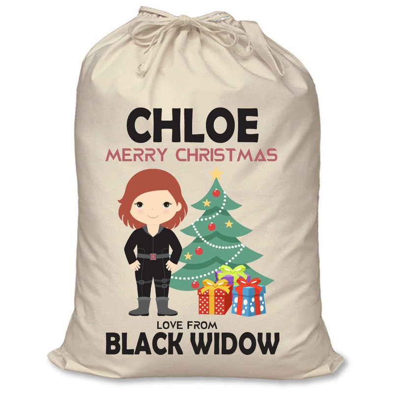 PERSONALISED Cartoon Inspired Super Hero Black Spider CHLOE - XL Children's Christmas Santa Sack CUSTOMISE Present