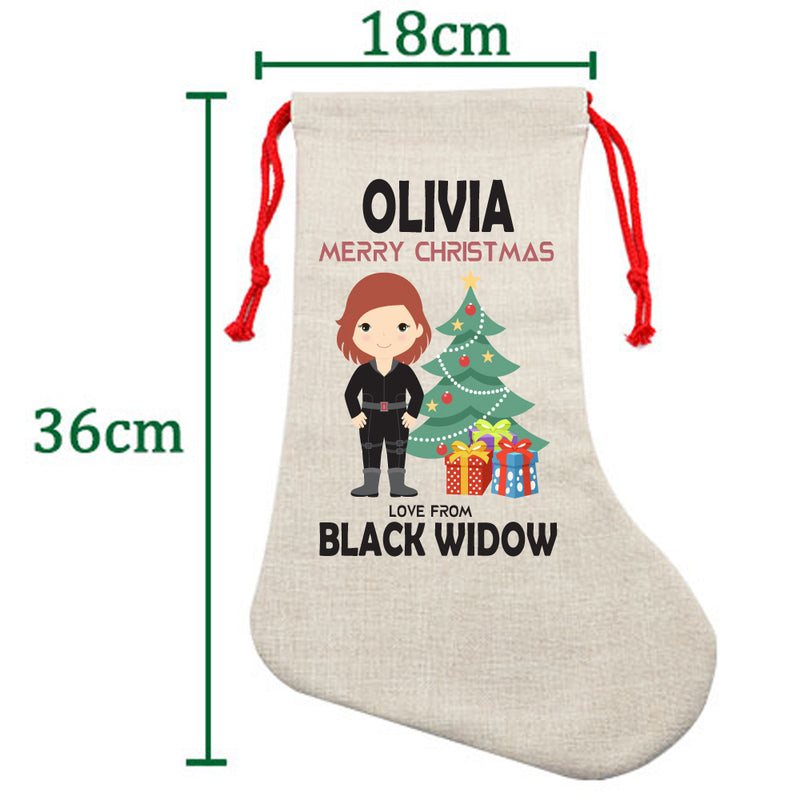 PERSONALISED Cartoon Inspired Super Hero Black Spider OLIVIA HIGH QUALITY Large CHRISTMAS STOCKING - Any Name you want!