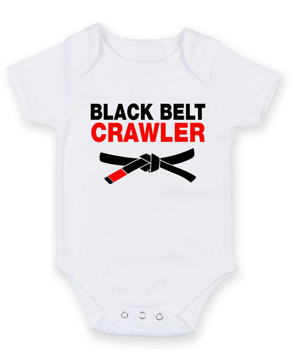 Black Belt Crawler Personalised Baby Boy Girl Unisex Short Sleeve Bodysuit