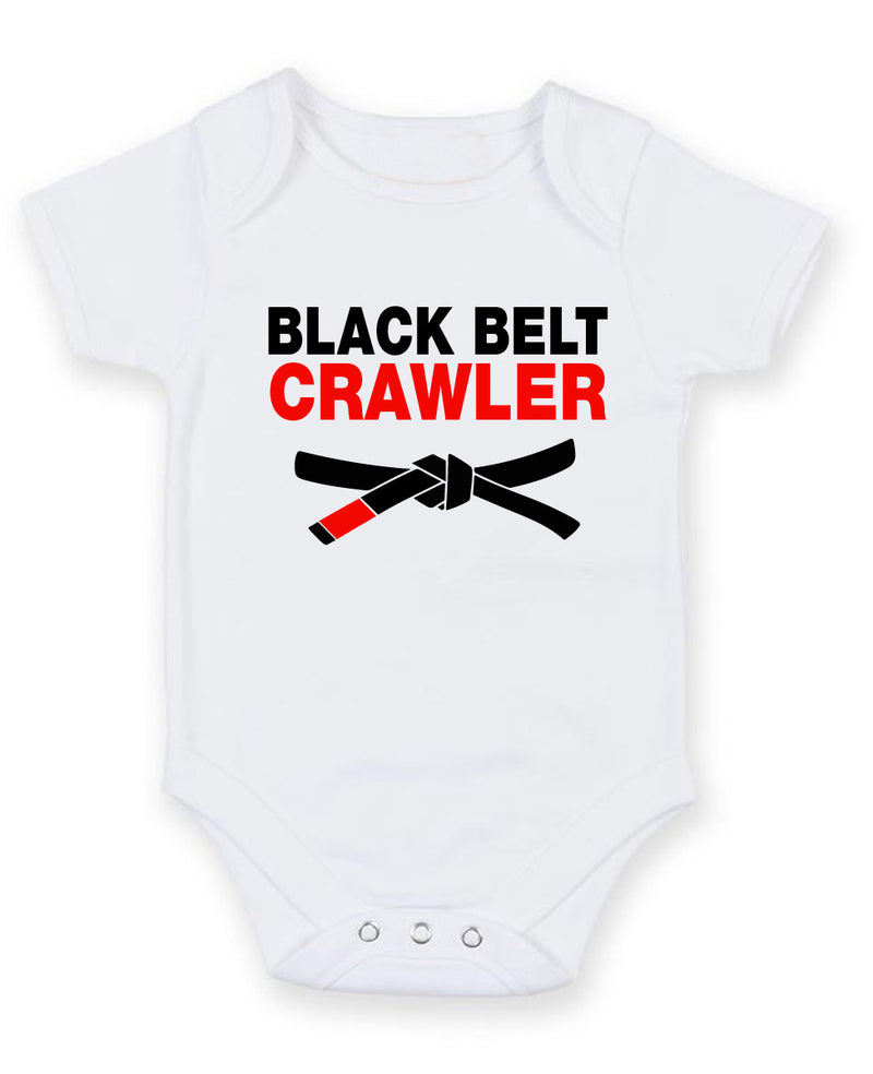 Black Belt Crawler Personalised Baby Boy Girl Unisex Short Sleeve Bodysuit