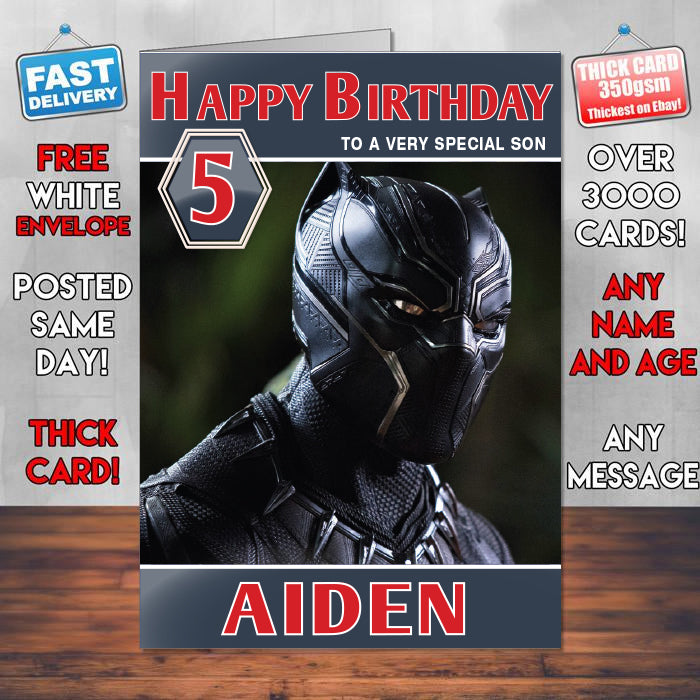 Black Panther Hd Theme Style Personalised Kids Inspired Movie Birthday Card (SA)