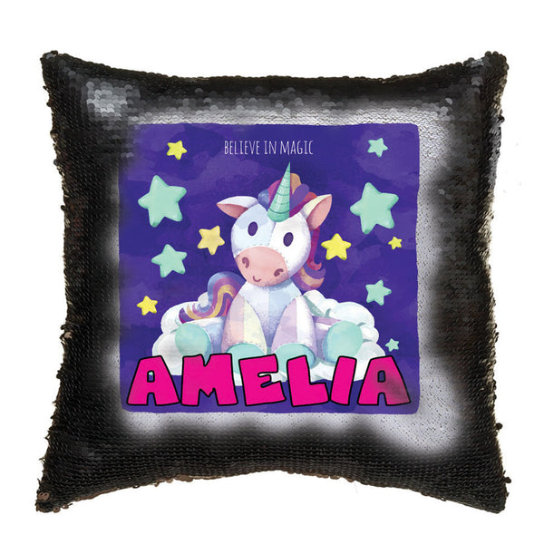 Unicorn 119 Personalised Jet Black Magic Cushion including cushion insert