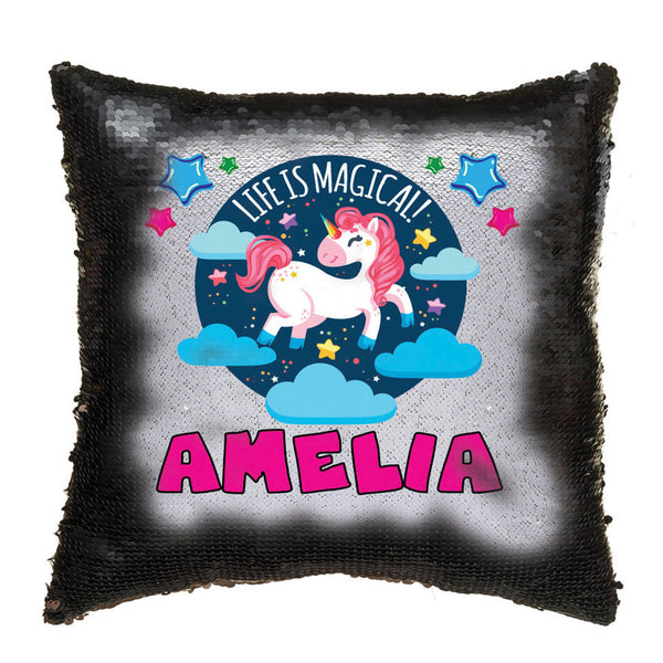 Unicorn 120 Personalised Jet Black Magic Cushion including cushion insert