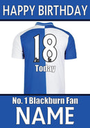 Blackburn Fan FOOTBALL TEAM THEME INSPIRED PERSONALISED Kids Adult Birthday Card