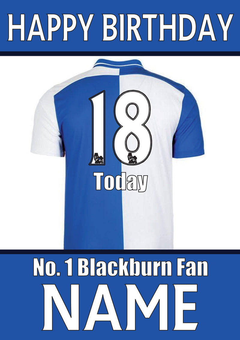 Blackburn Fan FOOTBALL TEAM THEME INSPIRED PERSONALISED Kids Adult Birthday Card