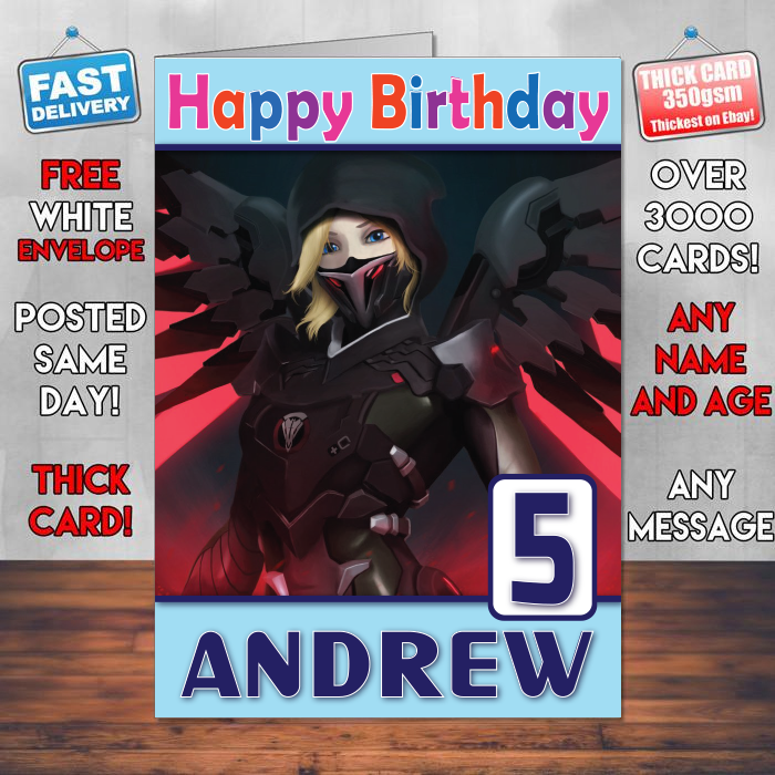 Personalised Blackwatch Mercy Overwatch Inspired Style Game Kids Inspired Birthday Card (SA)