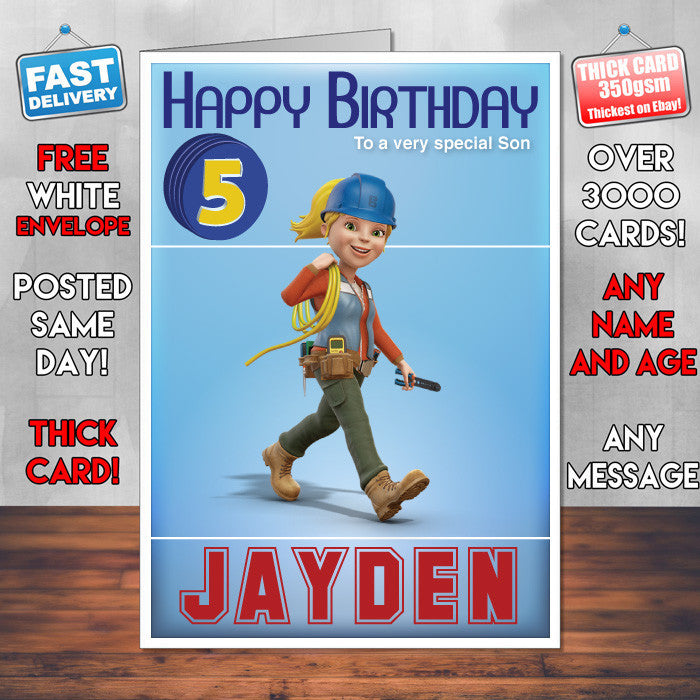 Bob The Builder 11 Style Theme Personalised Kidshows Birthday Card (SA)