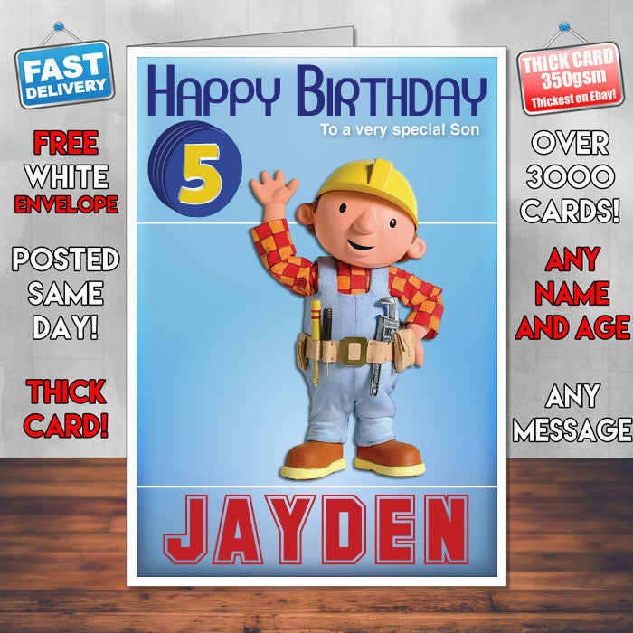 Bob The Builder 1 Style Theme Personalised Kidshows Birthday Card (SA)