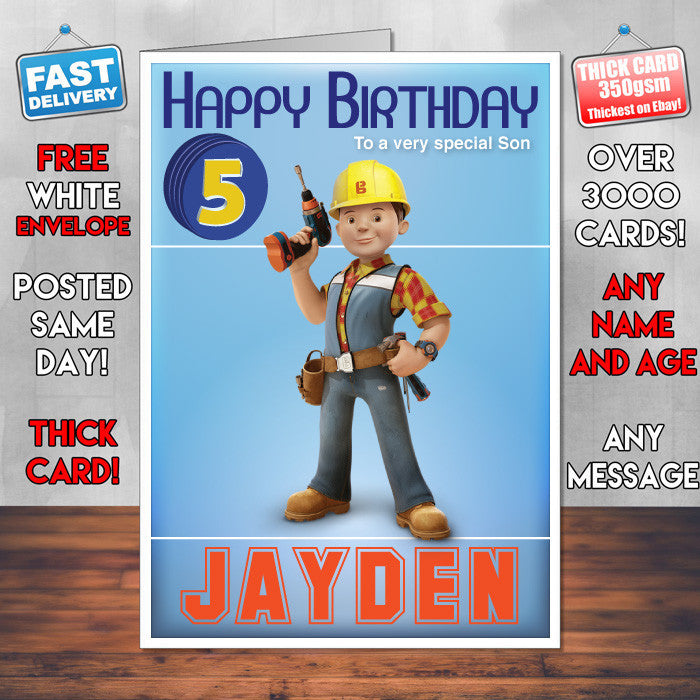 Bob The Builder 3 Style Theme Personalised Kidshows Birthday Card (SA)