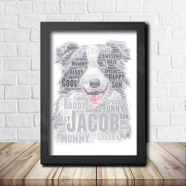 Personalised Border Collie word art print in a black frame