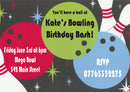 10 X Personalised Printed Bowling Birthday INSPIRED STYLE Invites