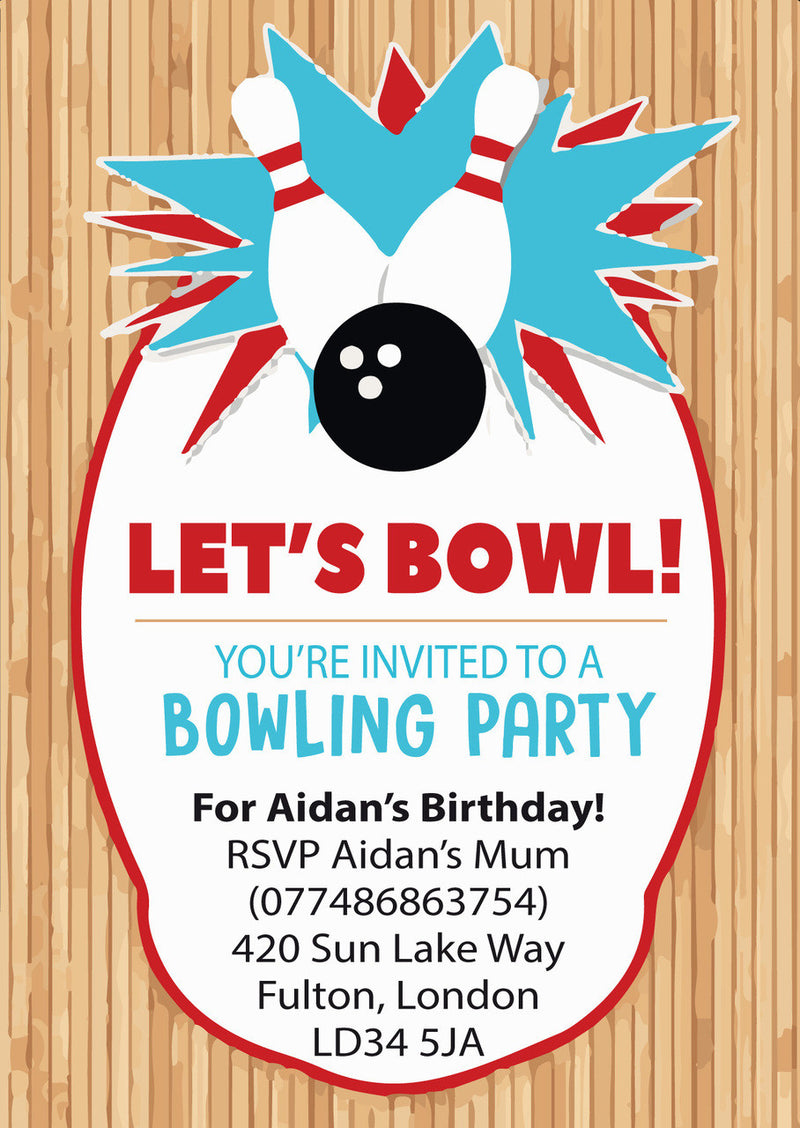 10 X Personalised Printed Bowling Party 2 INSPIRED STYLE Invites Party Supplies