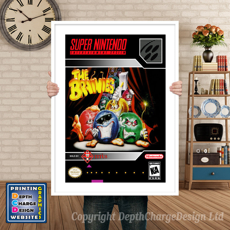Brainies Super Nintendo GAME INSPIRED THEME Retro Gaming Poster A4 A3 A2 Or A1