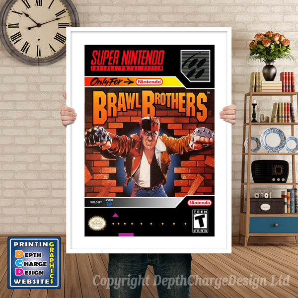 Brawl Brothers Super Nintendo Game Inspired Theme Retro Gaming Poster