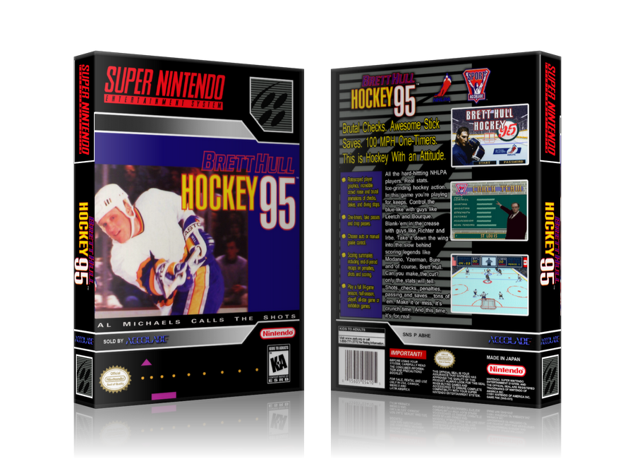 Brett Hull Hockey 95 Replacement Nintendo SNES Game Case Or Cover – SNES Replacement Game case product image 1