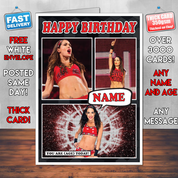 Brie Bella KE Inspired Style Personalised Wrestling WWE Birthday Card