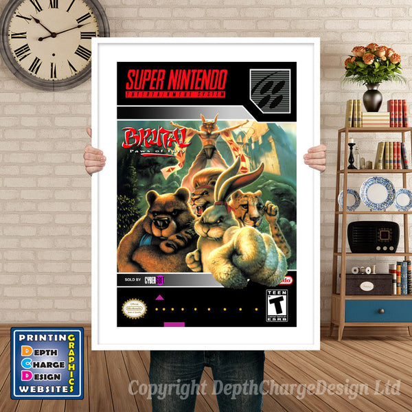 Brutal Paws of Fury Super Nintendo Game Inspired Theme Retro Gaming Poster