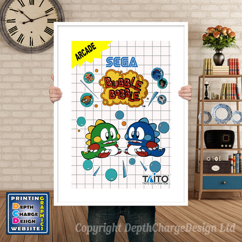 Bubble Bobble Inspired Retro Gaming Poster A4 A3 A2 Or A1