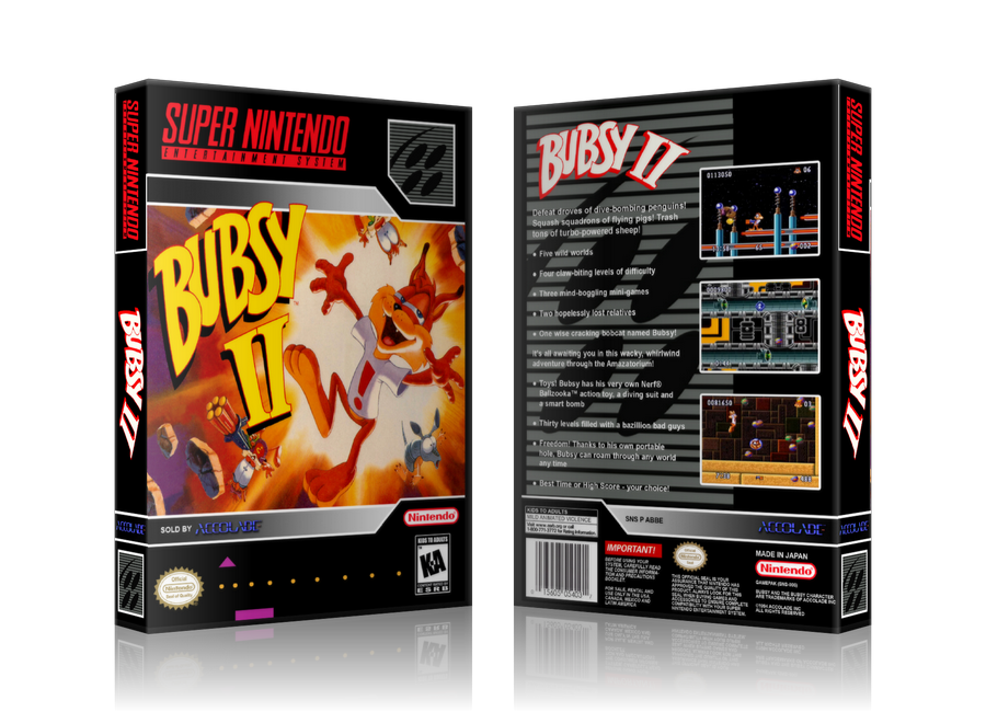 Bubsy II Replacement Nintendo SNES Game Case Or Cover – SNES Replacement Game case product image 1