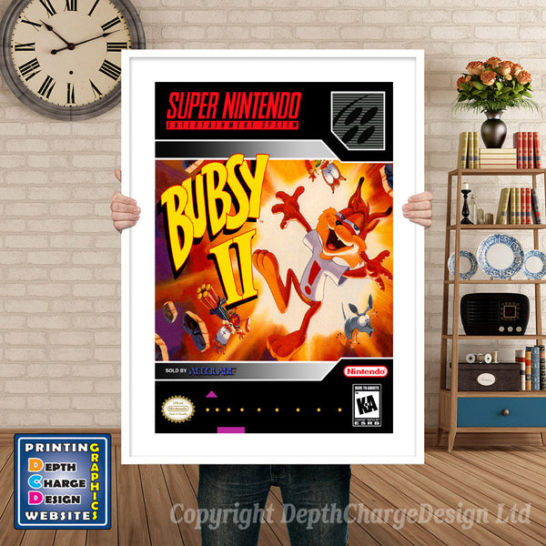 Bubsy II Super Nintendo Game Inspired Theme Retro Gaming Poster