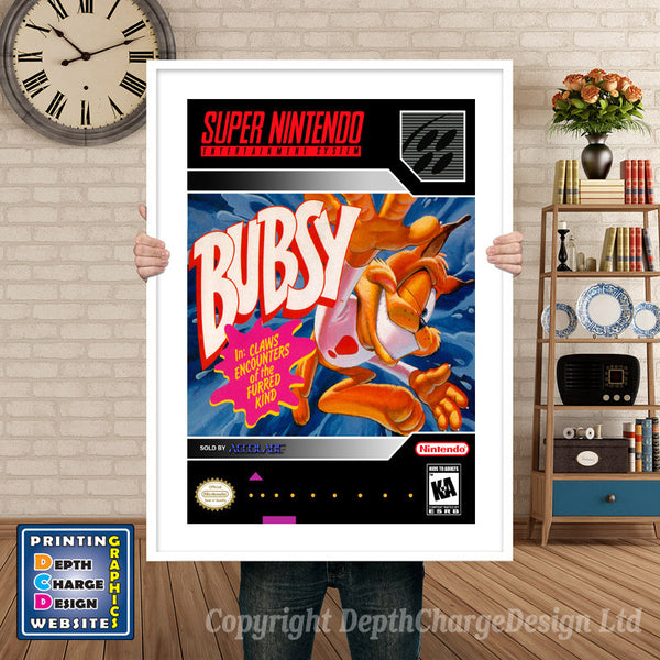 Bubsy Super Nintendo Game Inspired Theme Retro Gaming Poster