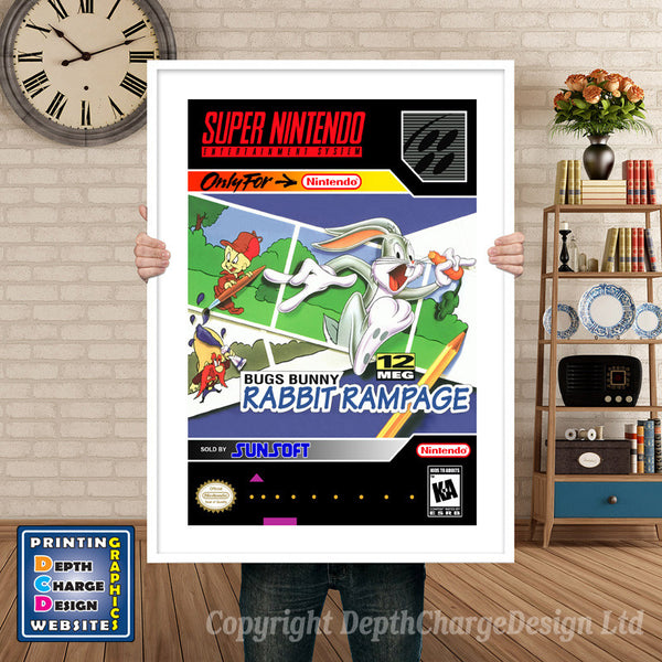 Bugs Bunny Rabbit Rampage Super Nintendo Game Inspired Theme Retro Gaming Poster