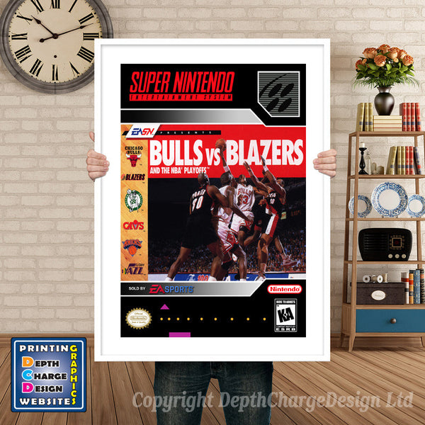 Bulls Vs Blazers Super Nintendo Game Inspired Theme Retro Gaming Poster