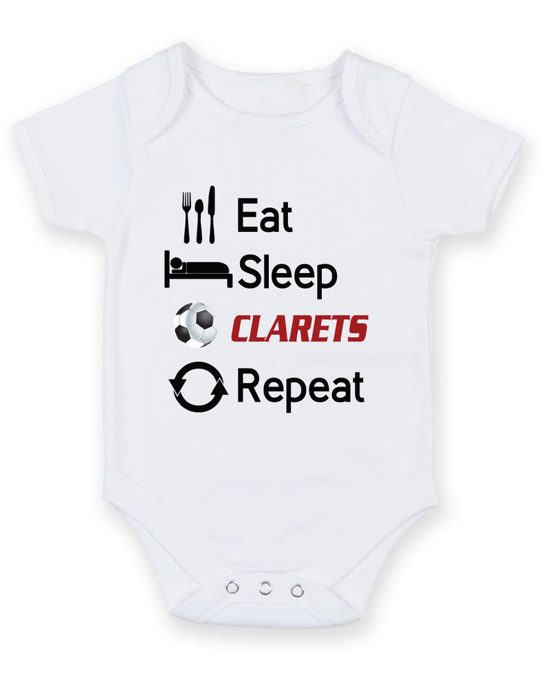 Burnley Eat Sleep Repeat Football Fan Baby Grow Bodysuit