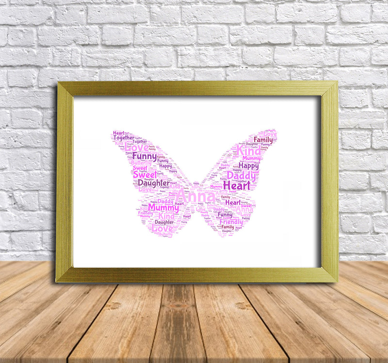 Personalised Butterfly 1 B Word Art Poster Print