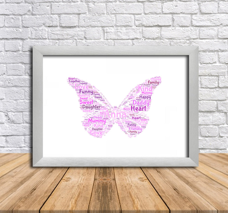 Personalised Butterfly 1 B Word Art Poster Print