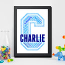Personalised Name Word Art Poster Print Blue Letter C