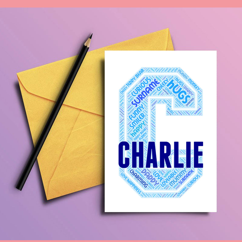 Personalised Name Word Art Poster Print Blue Letter C