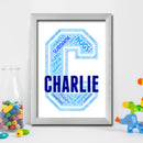 Personalised Name Word Art Poster Print Blue Letter C