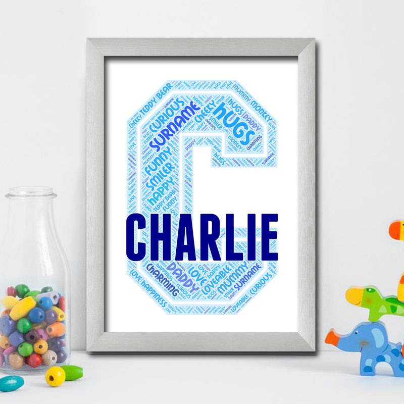 Personalised Name Word Art Poster Print Blue Letter C
