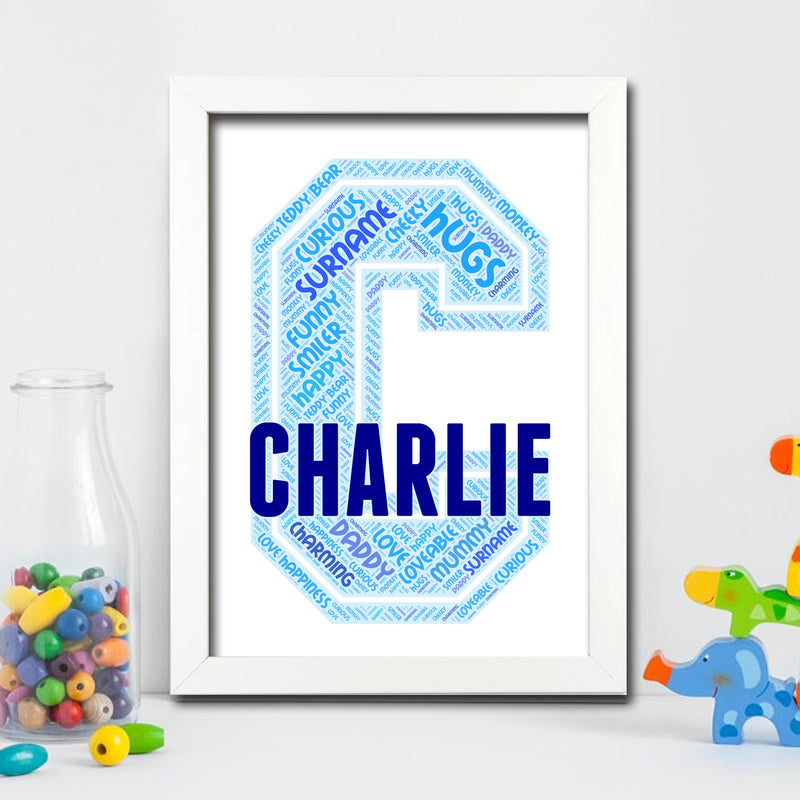 Personalised Name Word Art Poster Print Blue Letter C