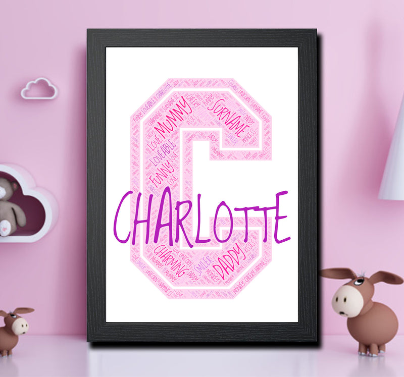 Personalised Name Word Art Poster Print Pink Letter C