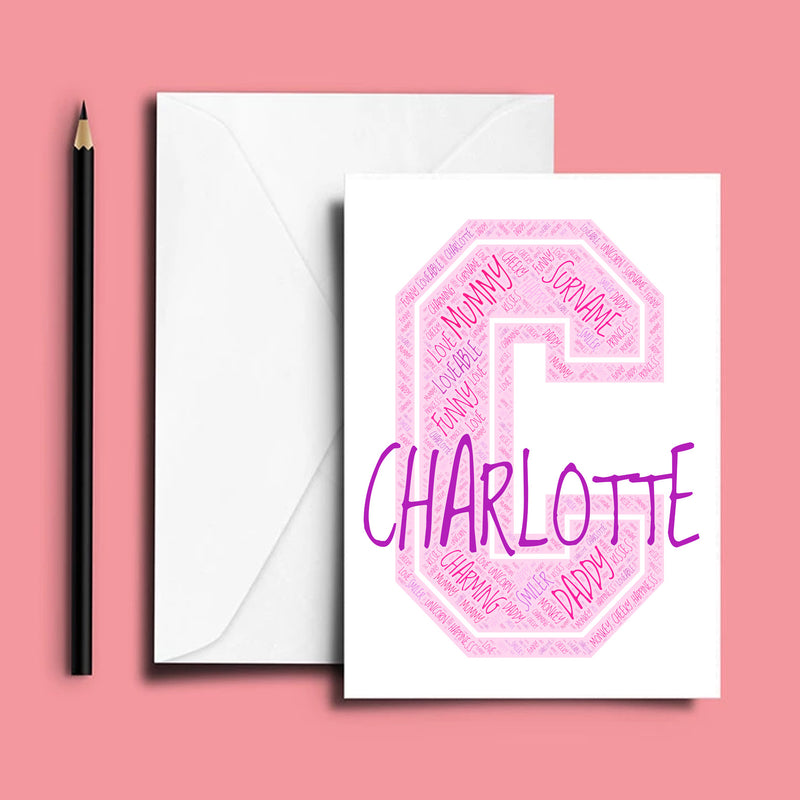 Personalised Name Word Art Poster Print Pink Letter C