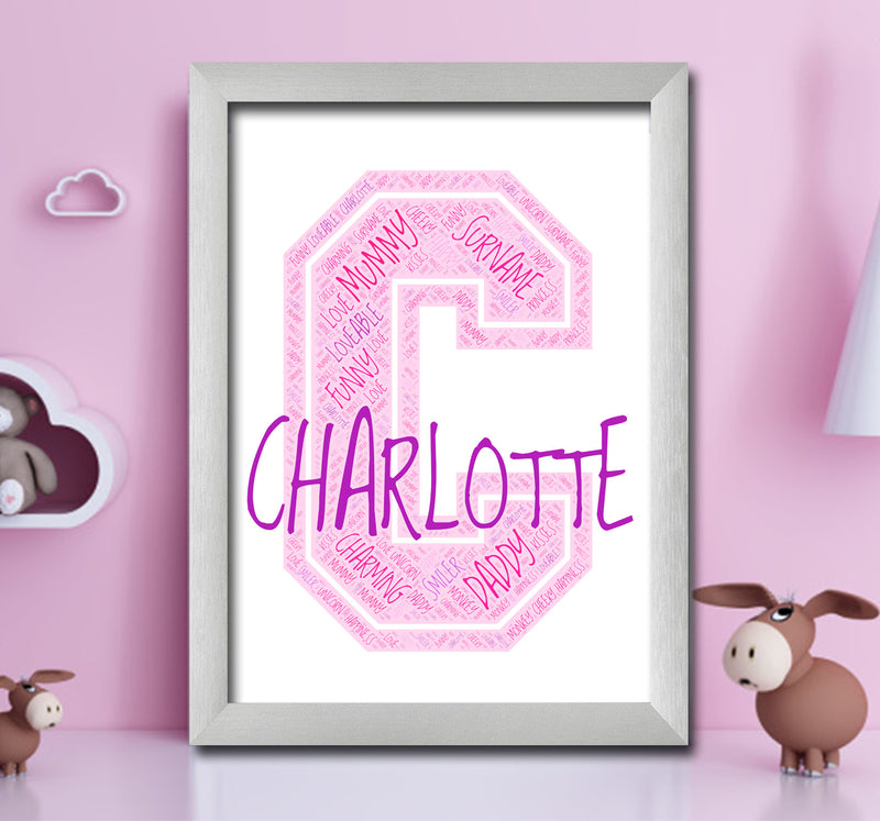 Personalised Name Word Art Poster Print Pink Letter C
