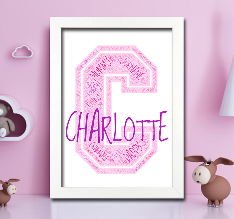 Personalised Name Word Art Poster Print Pink Letter C