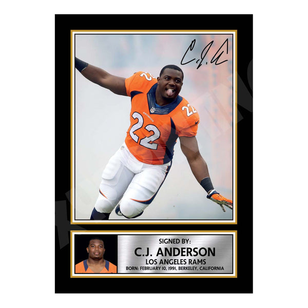 C.J. Anderson 1 American Football Printed Signature Print – Reproduction Print