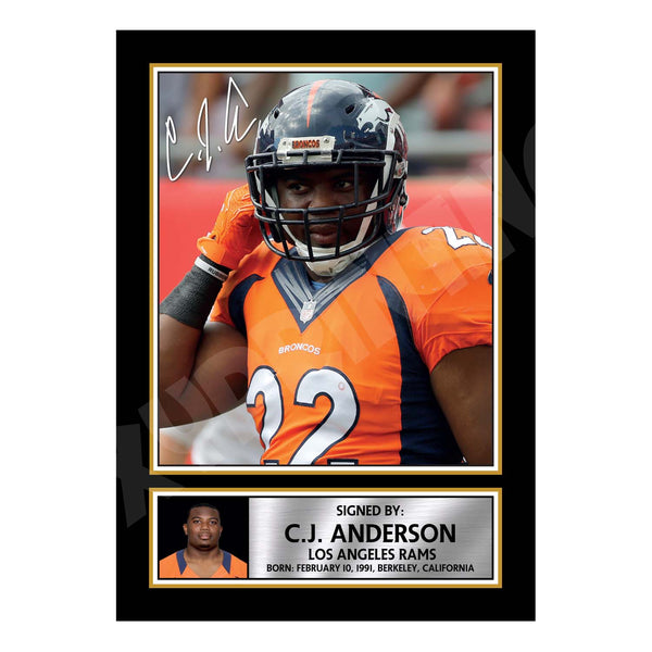 C.J. Anderson 2 American Football Printed Signature Print – Reproduction Print