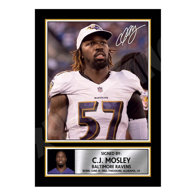 C.J. Mosley 1 Limited Edition Football Signed Print - American Footballer