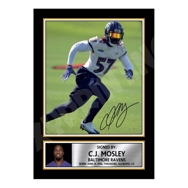 C.J. Mosley 2 American Football Printed Signature Print – Reproduction Print
