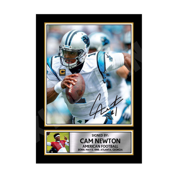 Cam Newton 4 American Football Printed Signature Print – Reproduction Print