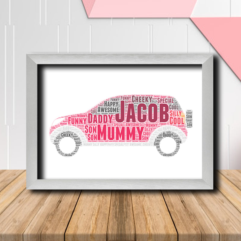 Personalised Car 5 Word Art Poster Print